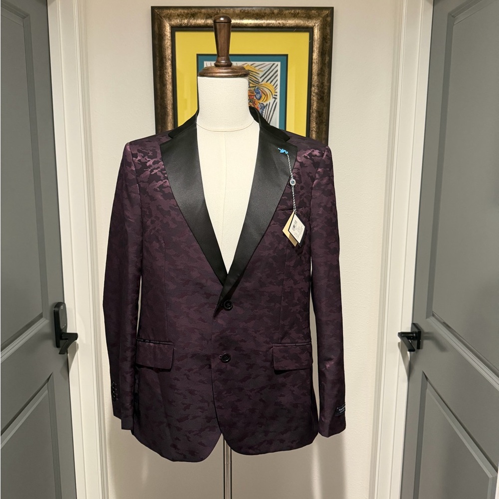 Tailorbyrd Cranberry Tuxedo with Black Lapel